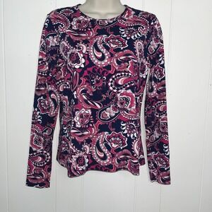 Lands End Long Sleeve Rash Guard Swim Tee Women's XS Top Shirt Beach Paisley UPF
